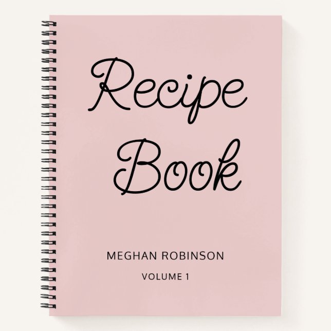 Girly Blush Pink Cookbook Personalized Recipe Note Notebook (Front)