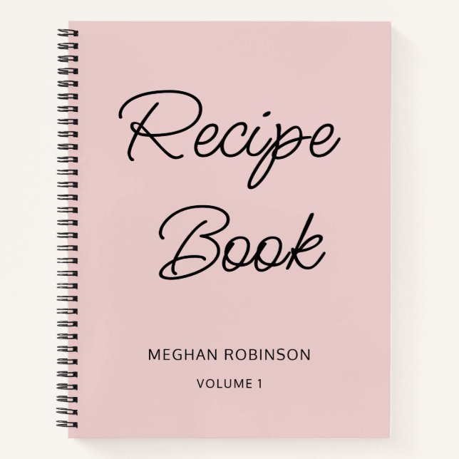 Girly Blush Pink Cookbook Personalized Recipe Notebook (Front)