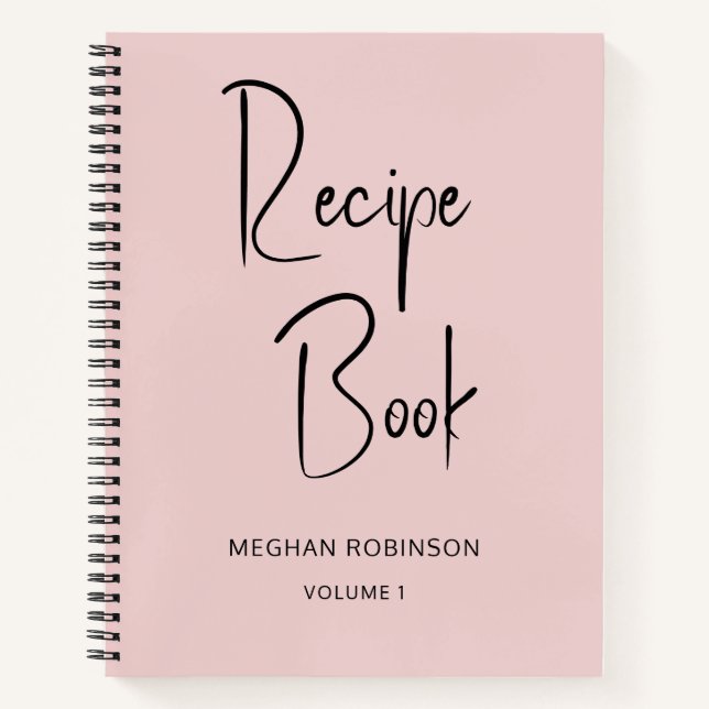Girly Blush Pink Cookbook Personalized Recipe Notebook (Front)
