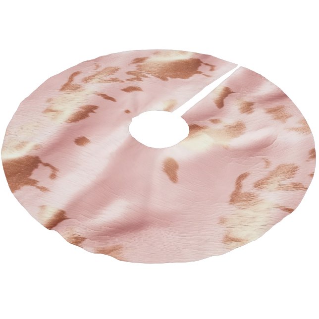 Girly Blush Pink Cream Brown Cowhide Brushed Polyester Tree Skirt (Angled)