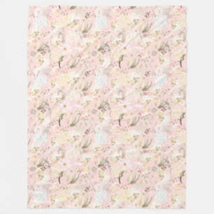 Girly Blush Pink Cream White Floral Fleece Blanket