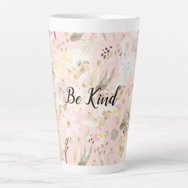 Girly Blush Pink Cream White Floral Latte Mug (Front)