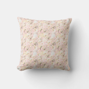 Girly Blush Pink Cream White Floral Throw Pillow