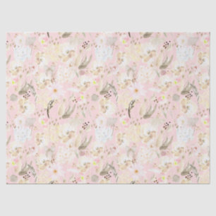 Girly Blush Pink Cream White Floral Tissue Paper