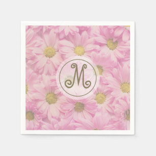 Girly Blush Pink Daisies Cute Custom Gold Monogram Napkin