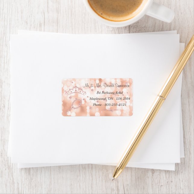 Girly Blush Pink Diamond Rose Gold Return Address Label (Insitu)