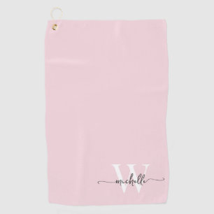 Girly Blush Pink Elegant Monogram Name Script Golf Golf Towel