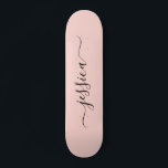 Girly blush pink elegant script name skateboard<br><div class="desc">Girly skateboard with a blush pink background design and an elegant, hand lettered script. Personalize with your name.</div>