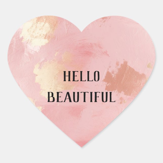 Girly Blush Pink Glam Gold Heart Sticker (Front)