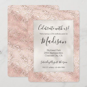 Girly Blush Pink Glam Gold Leopard Print Invitation