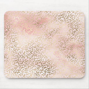 Girly Blush Pink Glam Gold Leopard Print Mouse Pad