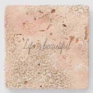 Girly Blush Pink Glam Gold Leopard Print       Stone Coaster