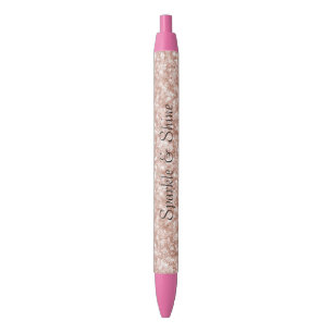 Girly Blush Pink Glitter Black Ink Pen