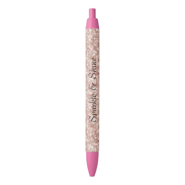 Girly Blush Pink Glitter Black Ink Pen (Front Vertical)
