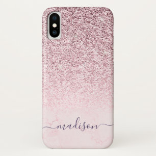 Girly Blush Pink Glitter Marble Script Name Case-Mate iPhone Case