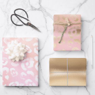 Girly Blush Pink Gold Glam Leopard Animal Birthday Wrapping Paper Sheet