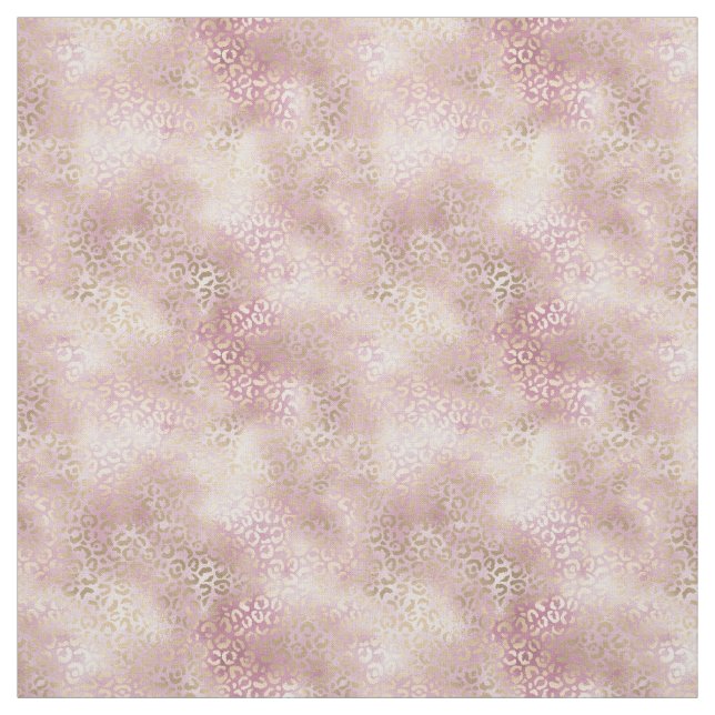 Girly Blush Pink Gold Glam Leopard Print Fabric (Swatch)