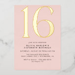 Girly Blush Pink & Gold | Glam Sweet 16th Birthday<br><div class="desc">Modern 16th birthday invitations with a large heading "16" in real metallic foil on a pretty light pink background. (Background colours can be changed by using the design tool. You can also change the type of metallic foil.)</div>