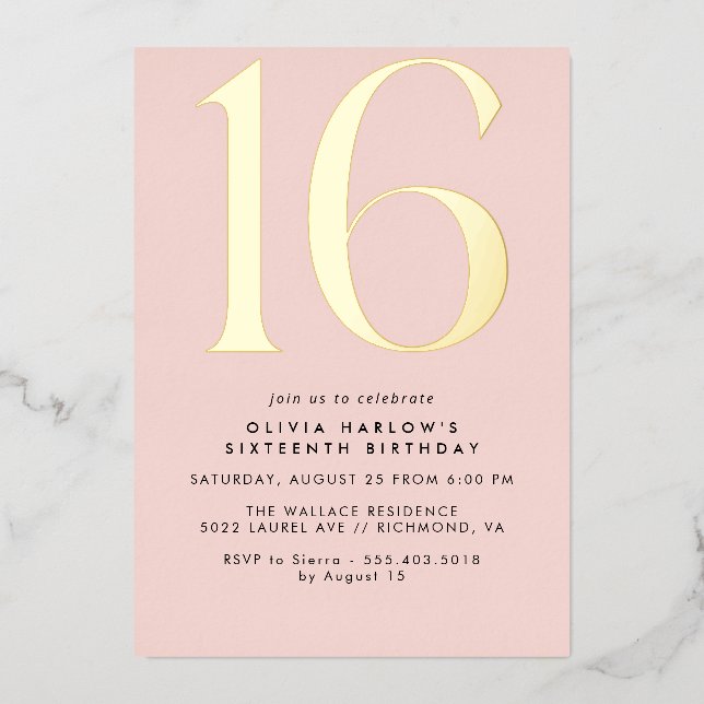 Girly Blush Pink & Gold | Glam Sweet 16th Birthday (Front)