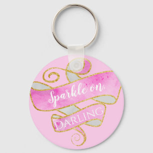Girly Blush Pink Gold Glitter Sparkle On, Darling Keychain