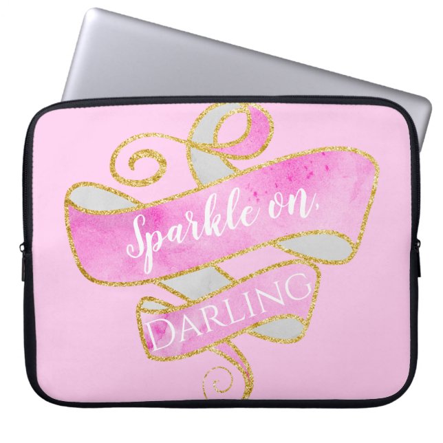 Girly Blush Pink Gold Glitter Sparkle On, Darling Laptop Sleeve (Front)