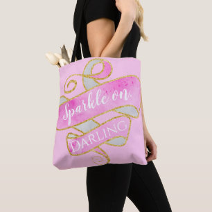 Girly Blush Pink Gold Glitter Sparkle On, Darling Tote Bag