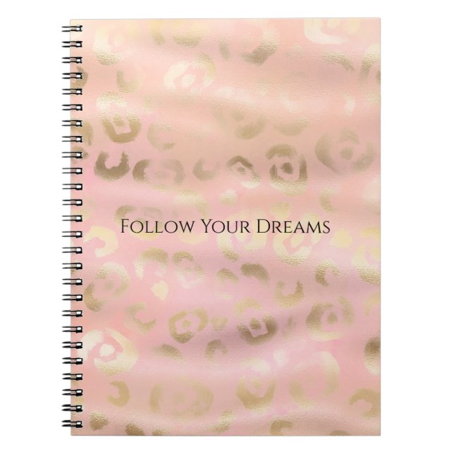 Girly Blush Pink Gold Leopard Animal  Notebook (Front)
