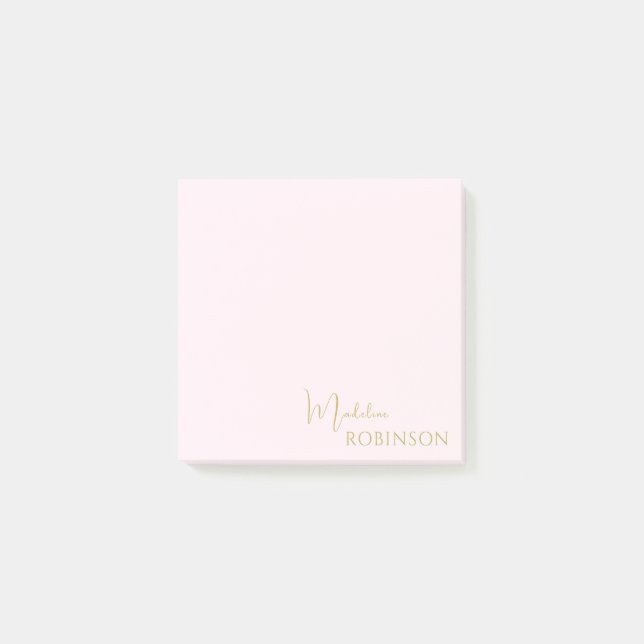 Girly Blush Pink Gold Minimalist Monogram Post-it Notes (Front)