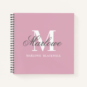 Girly Blush Pink Gray Monogram Calligraphy Notebook