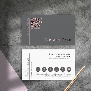 Girly Blush Pink Grey QR Code Loyalty Card