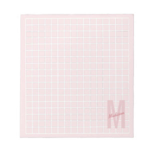 Girly blush pink grid pattern monogram name notepad