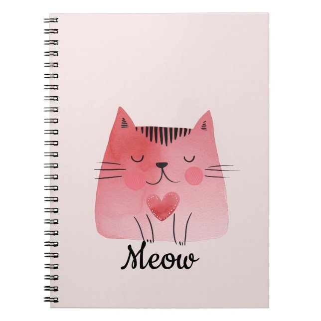 Girly Blush Pink Heart Cat Notebook (Front)