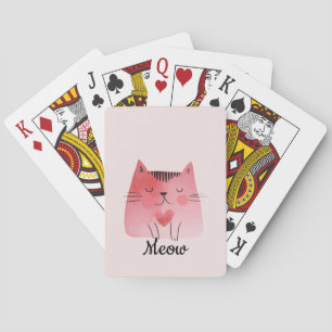 Girly Blush Pink Heart Cat Playing Cards