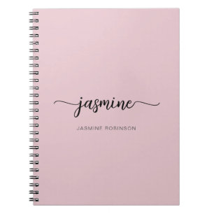 Girly Blush Pink Modern Script Monogram Name Noteb Notebook