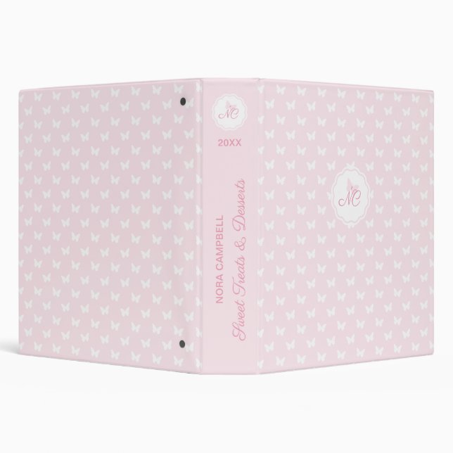 Girly Blush Pink Monogram Butterfly Pattern Binder (Background)