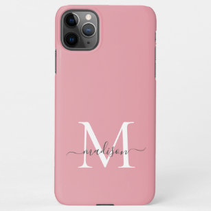 Girly Blush Pink Monogram Elegant Grey Chic Script iPhone 11Pro Max Case