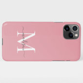 Girly Blush Pink Monogram Elegant Grey Chic Script iPhone Case (Back Horizontal)