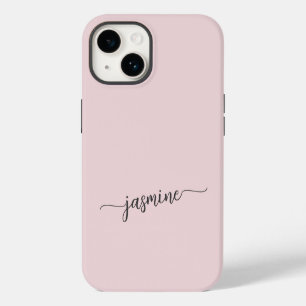 Girly Blush Pink Monogram Name Signature Script  C iPhone 14 Case