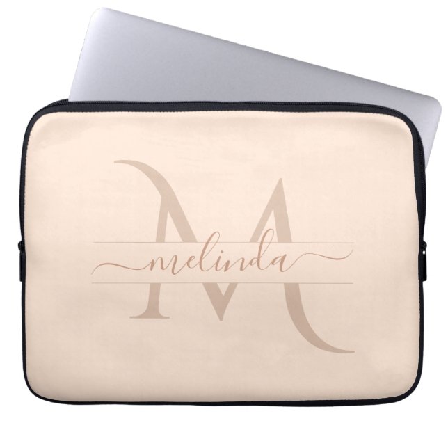  Girly  Blush Pink Monogram Personalized  Name  Laptop Sleeve (Front)