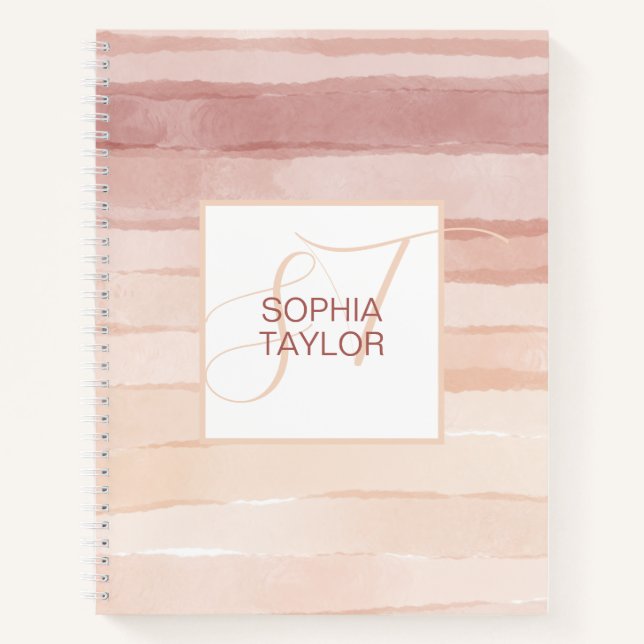Girly Blush Pink Monogram Personalized Your Name Notebook (Front)