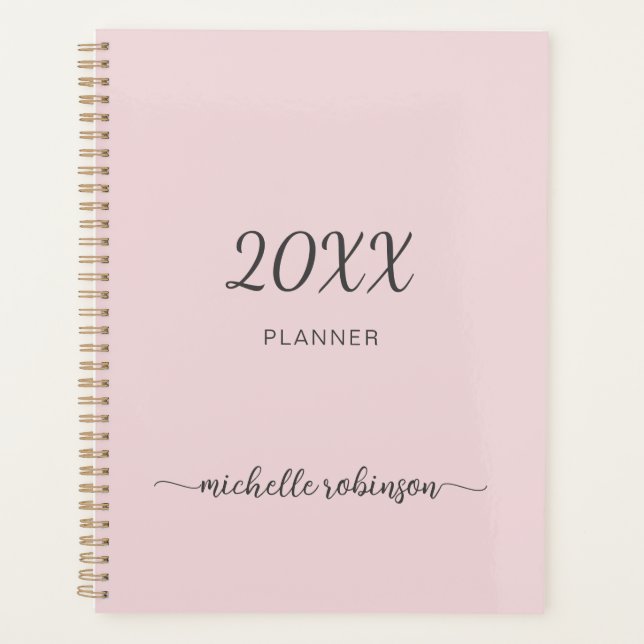 Girly Blush Pink Monogramme Nom Script 2023 Planif (Devant)