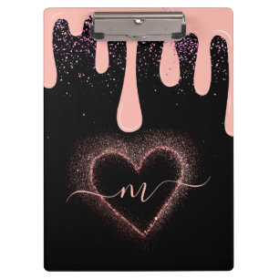 Girly Blush Pink Paint Drip Glitter Monogrammed Clipboard