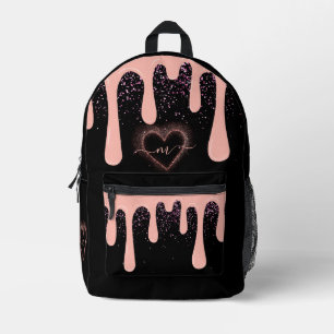 Girly Blush Pink Paint Drip Glitter Monogrammed Printed Backpack