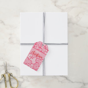 Girly Blush Pink Playful Animal Print Hearts Name  Gift Tags
