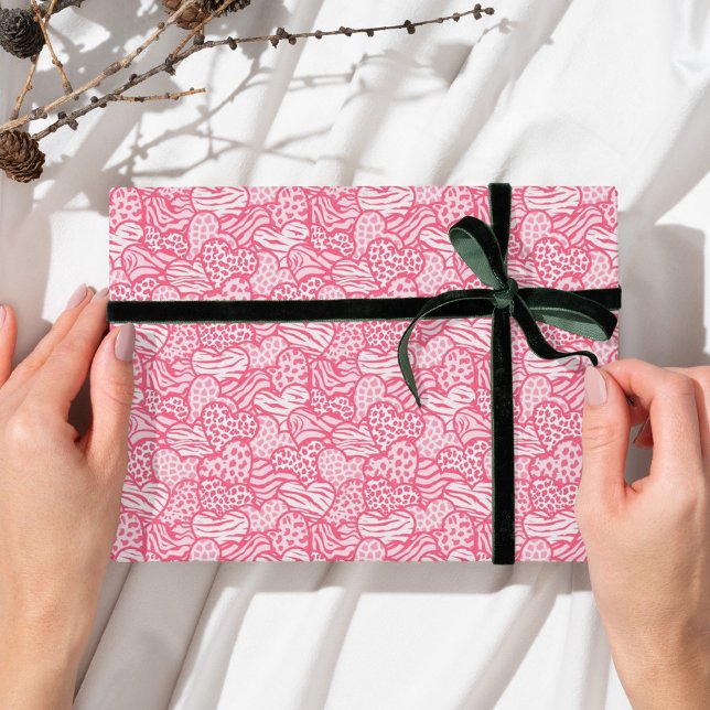 Girly Blush Pink Playful Animal Print Hearts  Wrapping Paper (Creator Uploaded)