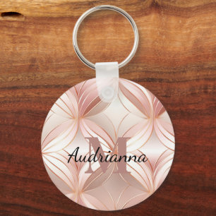 Girly Blush Pink Rose Gold Abstract Monogram Keychain
