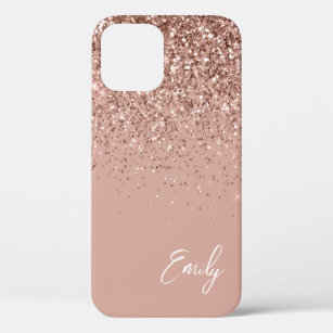 Girly Blush Pink Rose Gold Glitter Monogram Case-M iPhone 12 Case