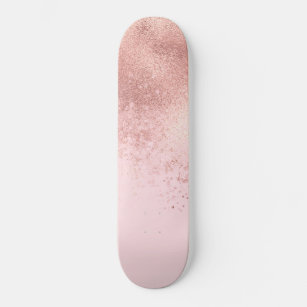 Girly Blush Pink Rose Gold Sprayed Confetti Ombre Skateboard