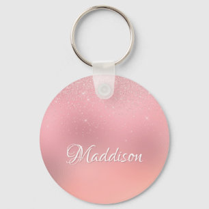 Girly Blush Pink Silver Glitter Personalized Name Keychain