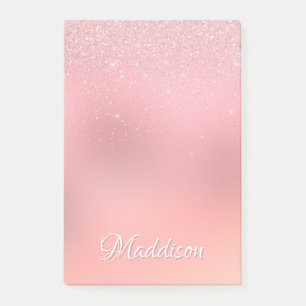 Girly Blush Pink Silver Glitter Personalized Name Post-it Notes
